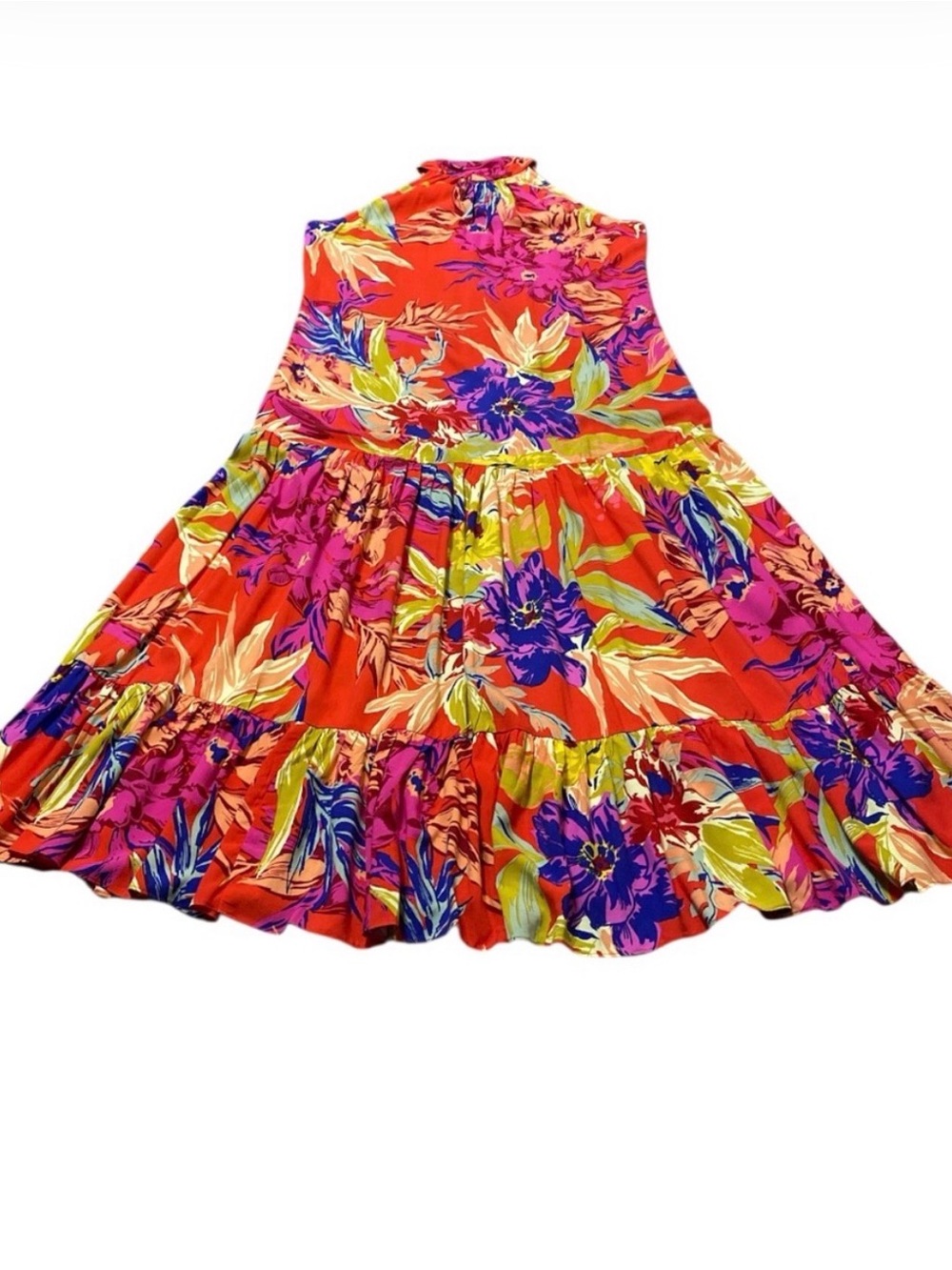MSK Floral Printed Tiered Halter Neck Maxi Dress Orange Pink Sleeveless Sz Large - Picture 12 of 15